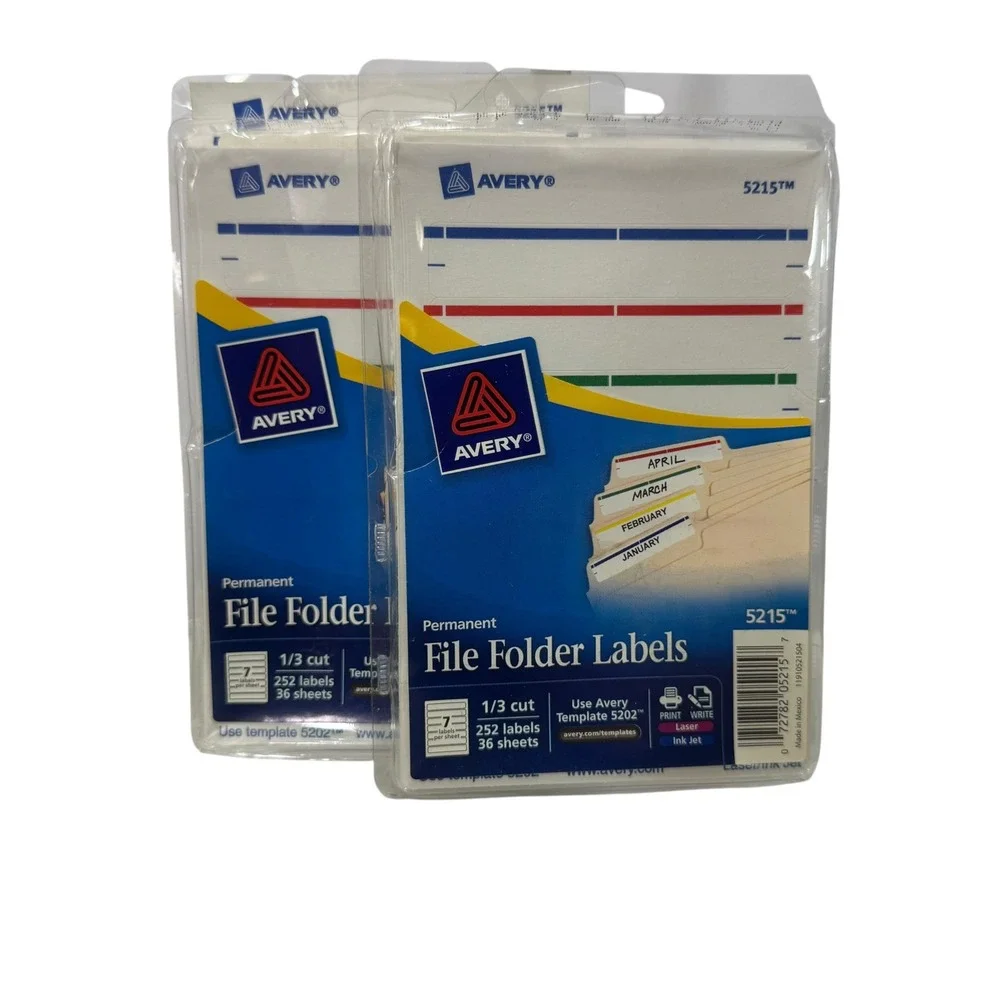 Avery 5215 Permanent File Folder Labels 1/3 Cut White 2 Packs 504 Total Labels